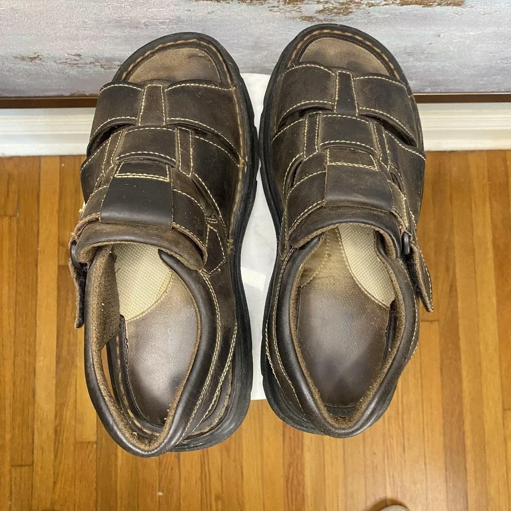 Skechers Sandals Mens Size 10 Fisherman Brown Leather Hook & Loop